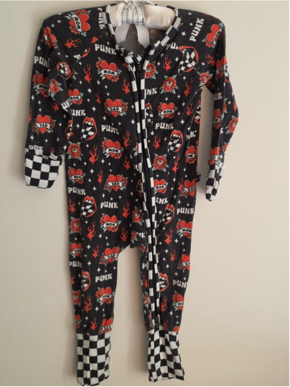 Little Trouble Punk Jammies Bamboo Viscose Two-Way Zip Romper 3-6M VGUC